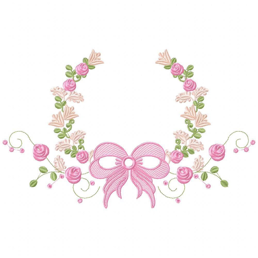 Delicate Floral Frame with Bow - Fill Stitch - Machine Embroidery Design