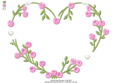 Floral Heart Frame - Fill Stitch