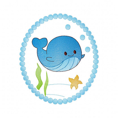 Cute Whale Frame - Rippled Stitch - Machine Embroidery Design