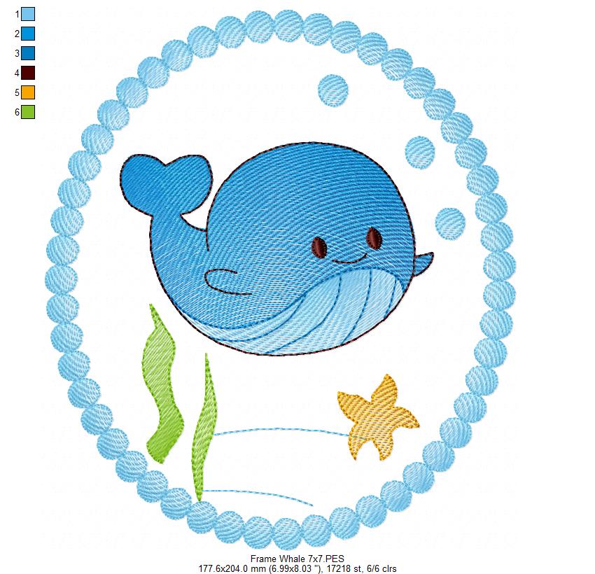 Cute Whale Frame - Rippled Stitch - Machine Embroidery Design
