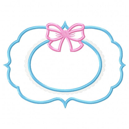 Cute Frame with Bow - Applique - Machine Embroidery Design