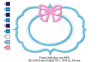Cute Frame with Bow - Applique - Machine Embroidery Design