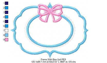 Cute Frame with Bow - Applique - Machine Embroidery Design