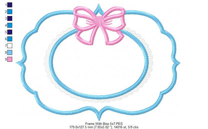 Cute Frame with Bow - Applique - Machine Embroidery Design