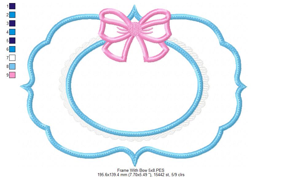 Cute Frame with Bow - Applique - Machine Embroidery Design