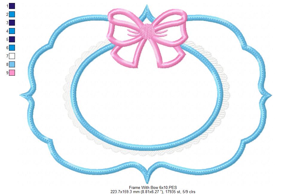 Cute Frame with Bow - Applique - Machine Embroidery Design