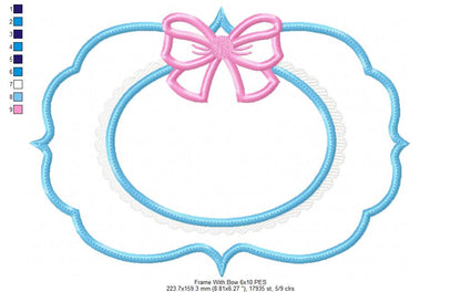 Cute Frame with Bow - Applique - Machine Embroidery Design