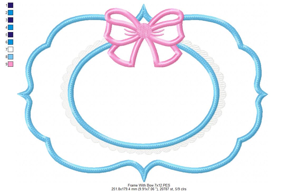 Cute Frame with Bow - Applique - Machine Embroidery Design