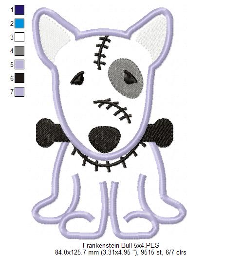 English Bull Terrier Frankenstein - Applique - Machine Embroidery Design