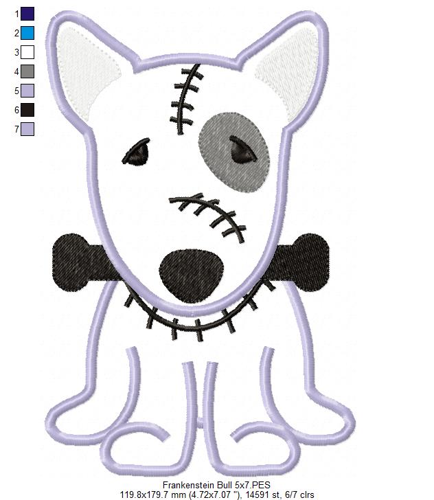 English Bull Terrier Frankenstein - Applique - Machine Embroidery Design