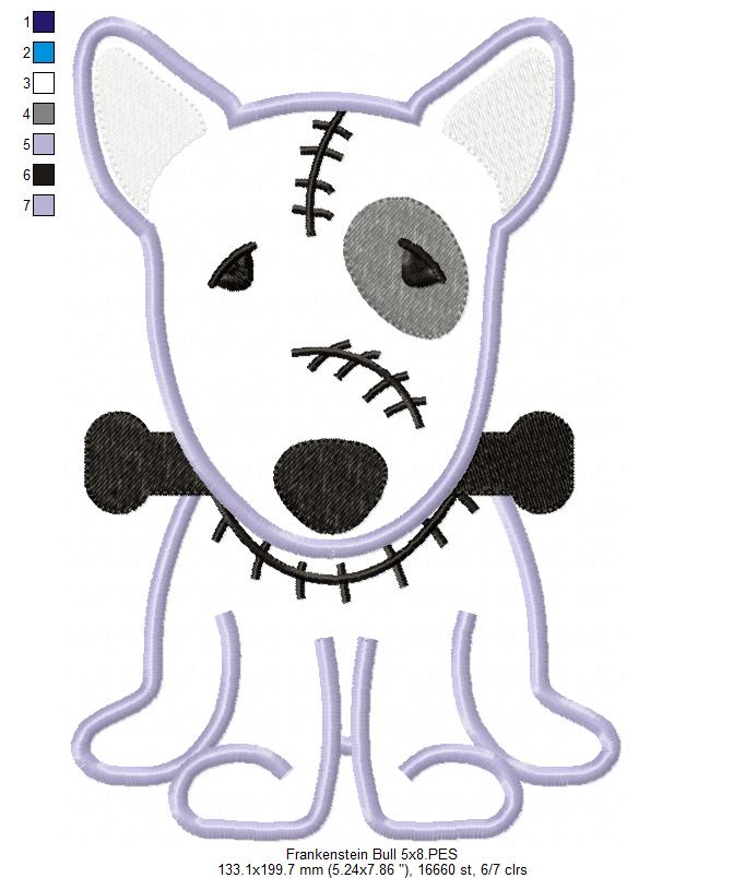 English Bull Terrier Frankenstein - Applique - Machine Embroidery Design