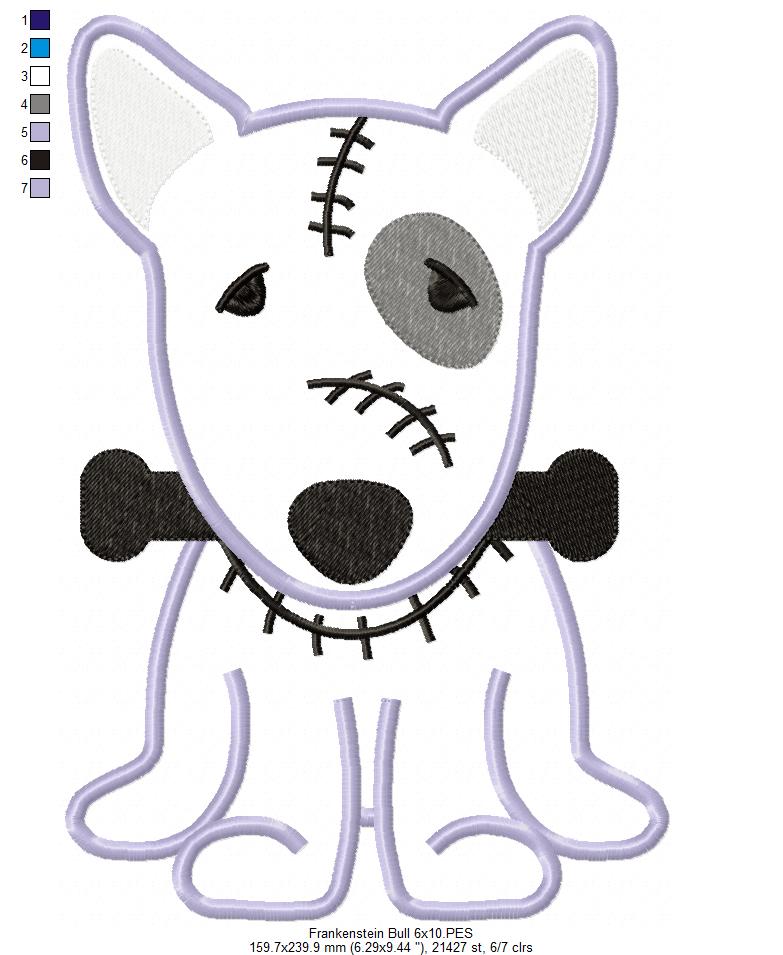 English Bull Terrier Frankenstein - Applique - Machine Embroidery Design