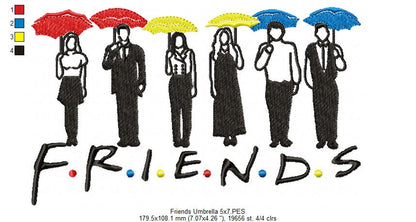 Friends Umbrella Silhouette - Fill Stitch - Machine Embroidery Design