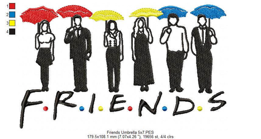 Friends Umbrella Silhouette - Fill Stitch - Machine Embroidery Design