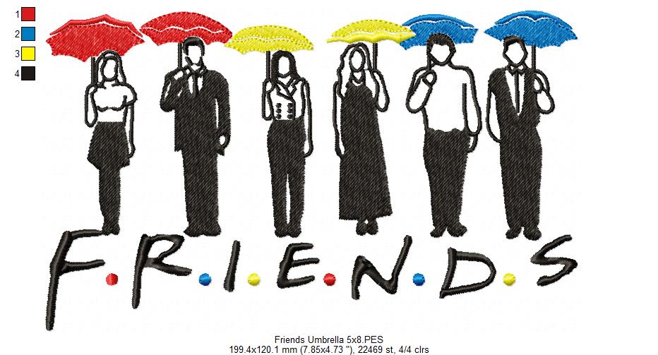 Friends Umbrella Silhouette - Fill Stitch - Machine Embroidery Design