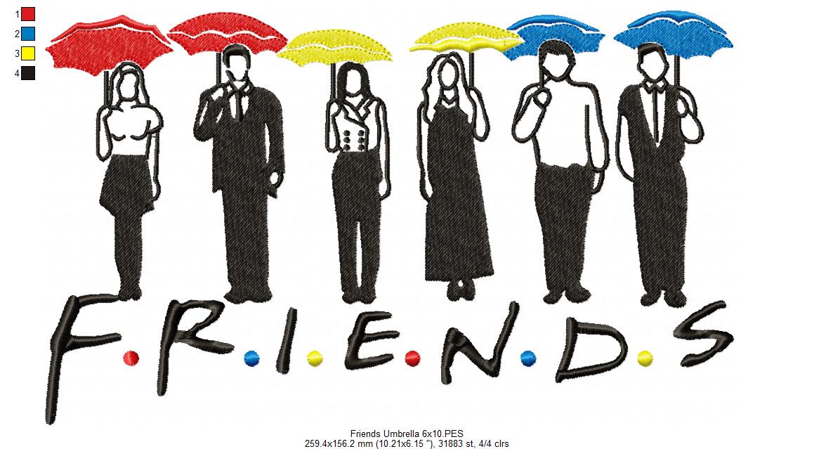 Friends Umbrella Silhouette - Fill Stitch - Machine Embroidery Design
