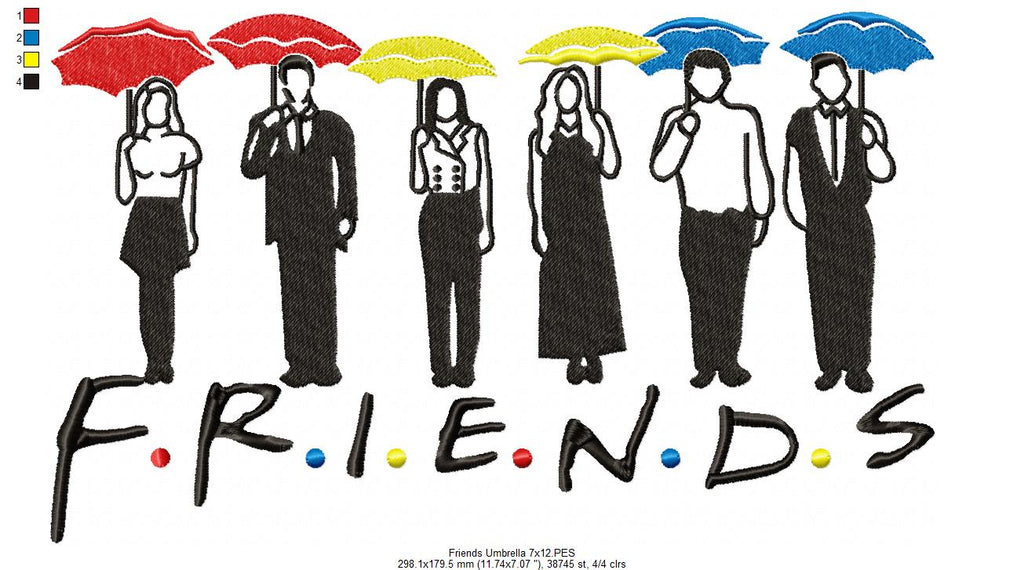 Friends Umbrella Silhouette - Fill Stitch - Machine Embroidery Design