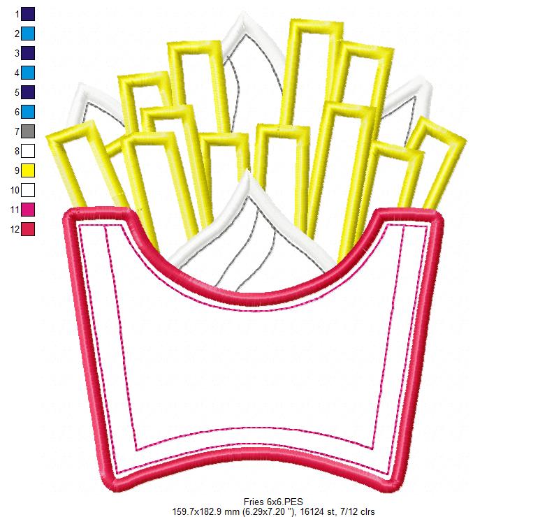 French Fries - Applique - Machine Embroidery Design
