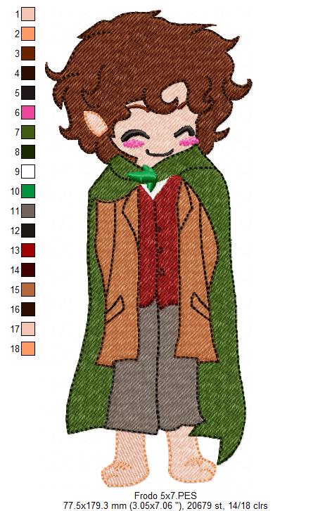 Frodo Baggins The Lord of the Rings - Fill Stitch - Machine Embroidery Design