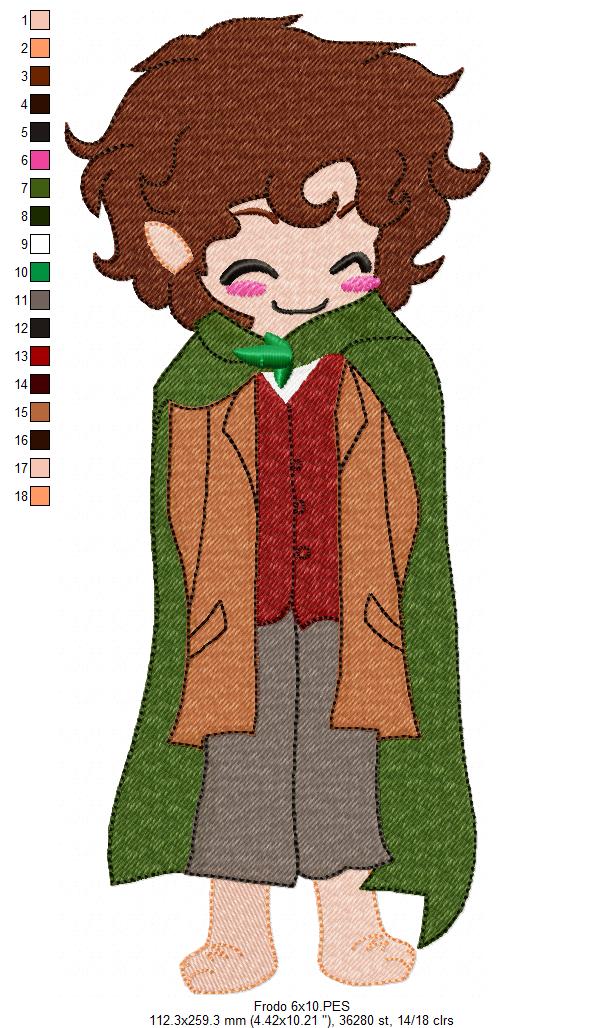 Frodo Baggins The Lord of the Rings - Fill Stitch - Machine Embroidery Design