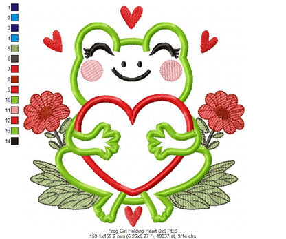 Valentines Frog Holding a Heart - Applique - Machine Embroidery Design