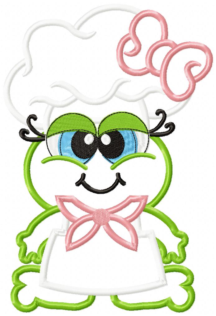 🍲 Cutie Frog Chef at Work 🐸 – Applique – Machine Embroidery Design