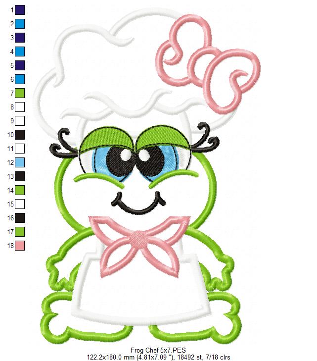 🍲 Cutie Frog Chef at Work 🐸 – Applique – Machine Embroidery Design
