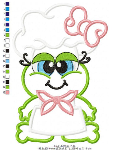 🍲 Cutie Frog Chef at Work 🐸 – Applique – Machine Embroidery Design