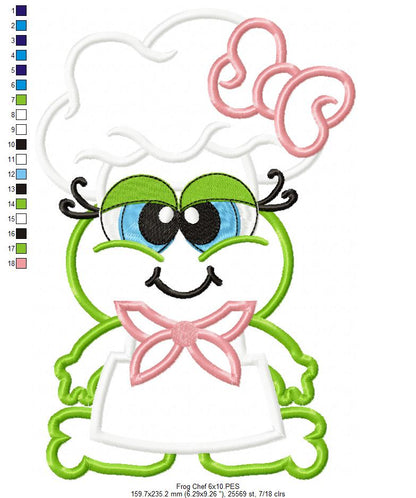 🍲 Cutie Frog Chef at Work 🐸 – Applique – Machine Embroidery Design