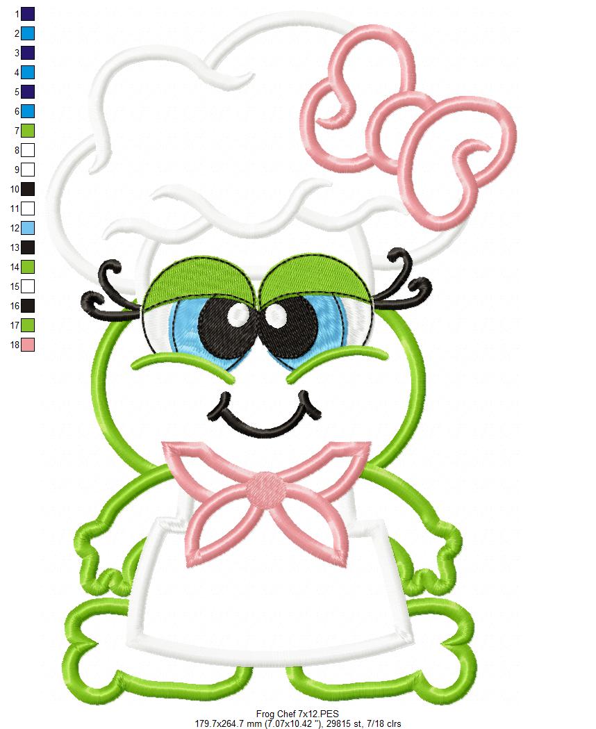 🍲 Cutie Frog Chef at Work 🐸 – Applique – Machine Embroidery Design