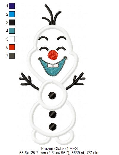 Frozen Olaf Cute - Applique - Machine Embroidery Design
