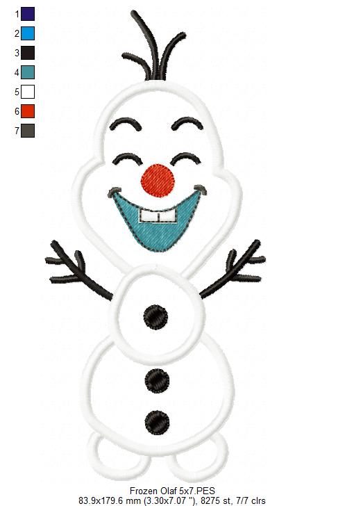 Frozen Olaf Cute - Applique - Machine Embroidery Design