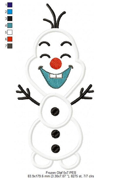 Frozen Olaf Cute - Applique - Machine Embroidery Design