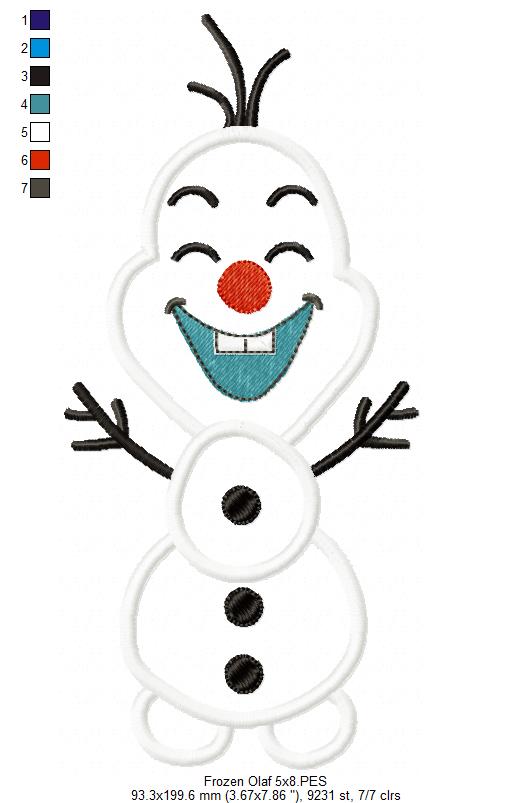 Frozen Olaf Cute - Applique - Machine Embroidery Design