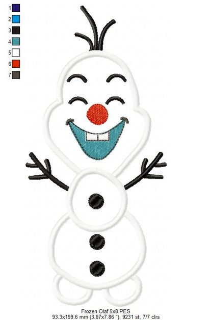 Frozen Olaf Cute - Applique - Machine Embroidery Design