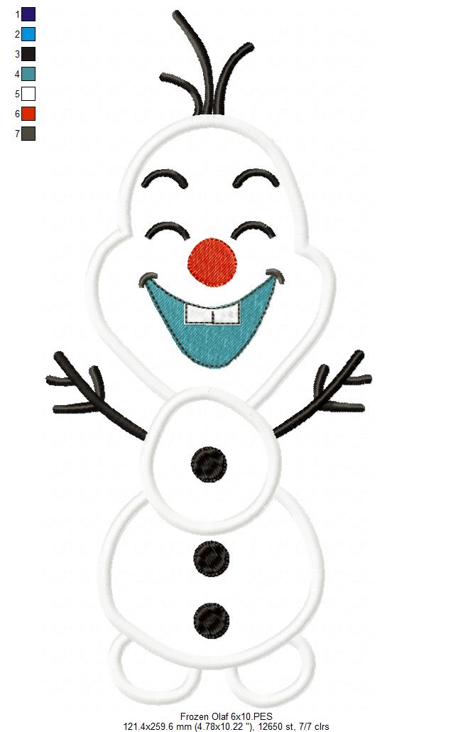 Frozen Olaf Cute - Applique - Machine Embroidery Design