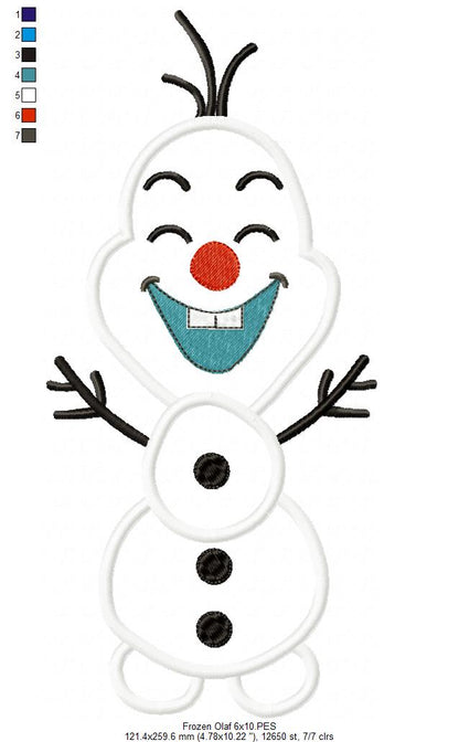 Frozen Olaf Cute - Applique - Machine Embroidery Design