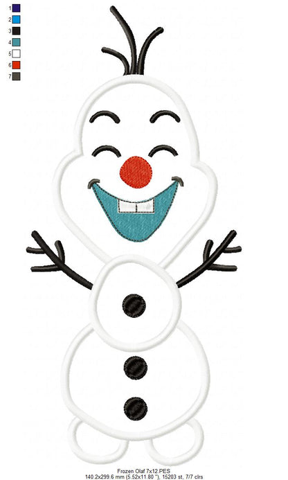 Frozen Olaf Cute - Applique - Machine Embroidery Design
