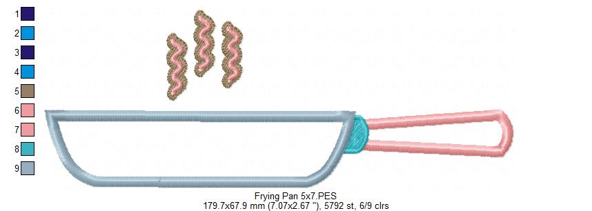 Sizzling Frying Pan - Appliqué - Machine Embroidery Design