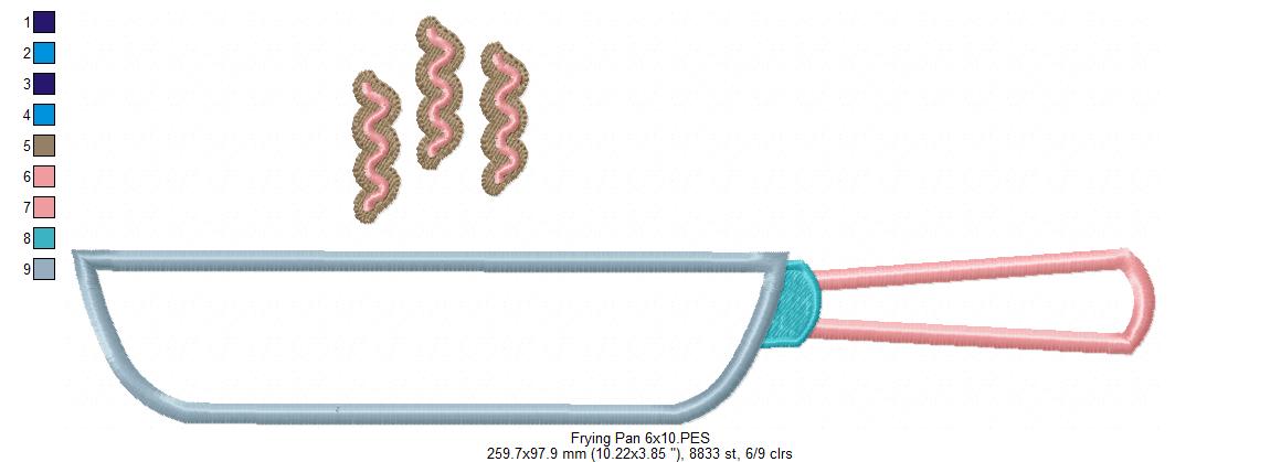 Sizzling Frying Pan - Appliqué - Machine Embroidery Design