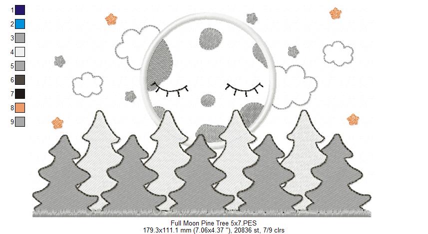 Full Moon and Pine Tree - Applique