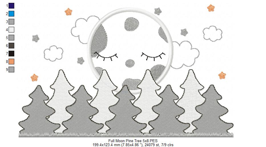 Full Moon and Pine Tree - Applique