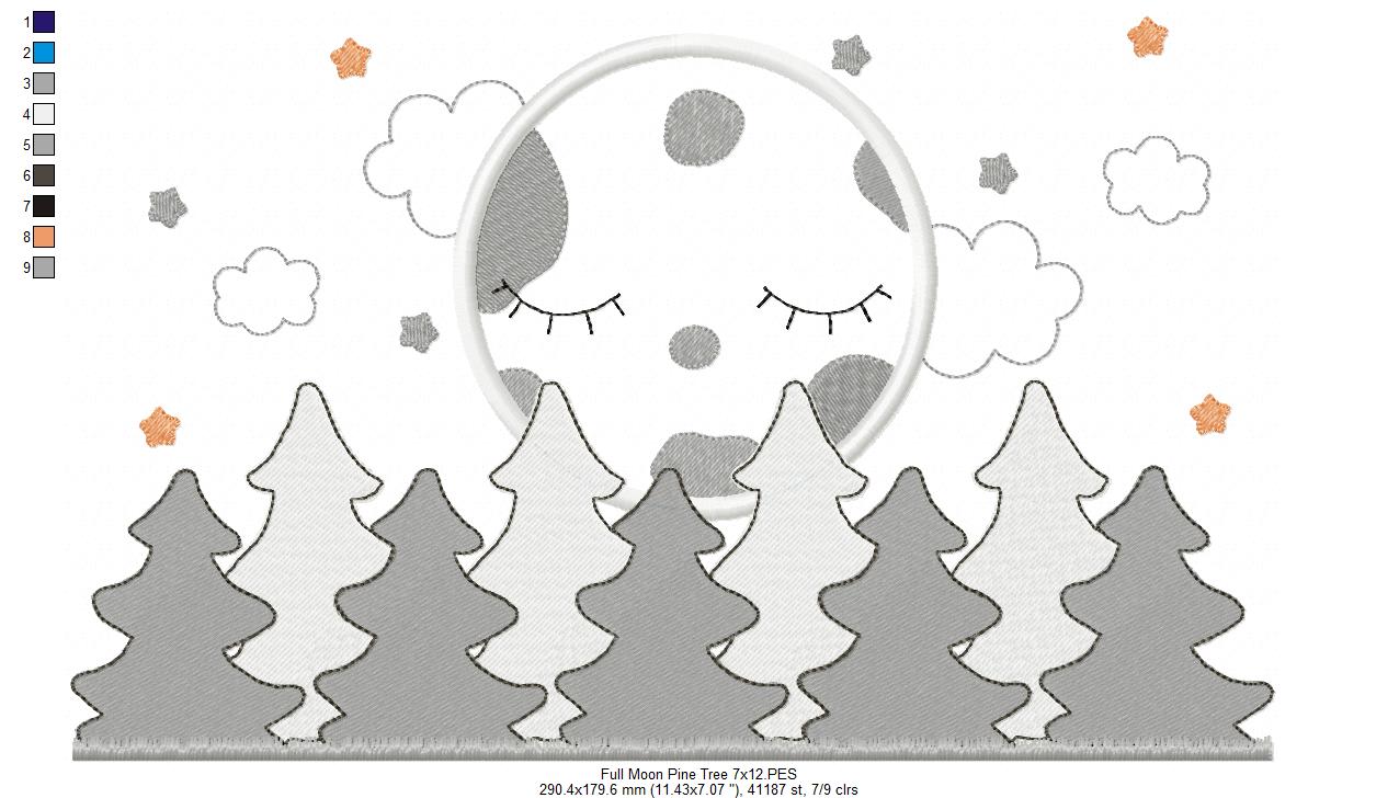 Full Moon and Pine Tree - Applique