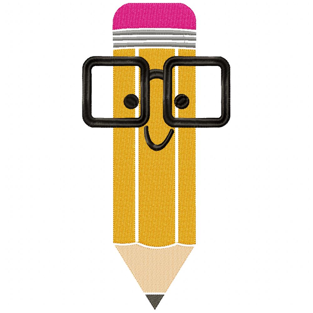 Funny School Pencil with Glasses - Fill Stitch - Machine Embroidery Design