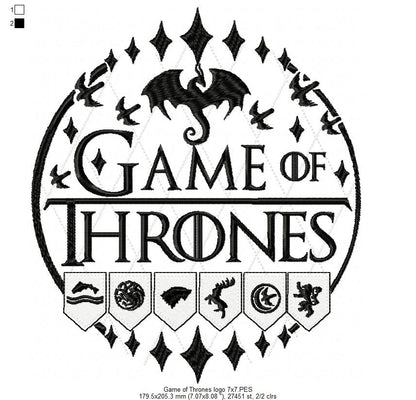 Game of Thrones Logo - Fill Stitch - Machine Embroidery Design