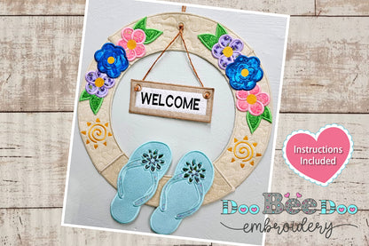 Garland Summer flip flops Summer Door Ornament - ITH Project - Machine Embroidery Design