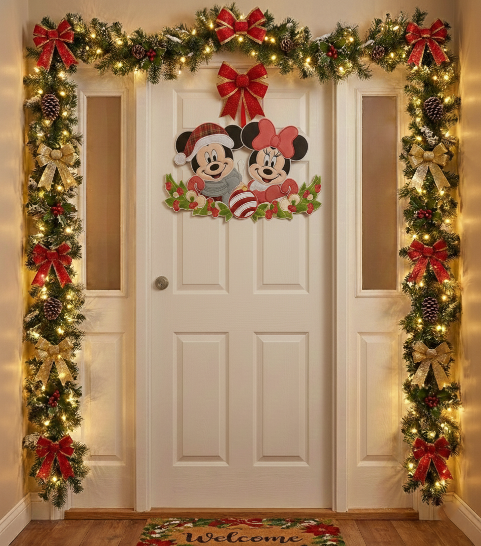 Holiday Mouse Couple Wreath Topper – ITH Project – Machine Embroidery Design