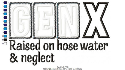 Gen X Raised on Hose Water & Neglect - Applique - Machine Embroidery Design