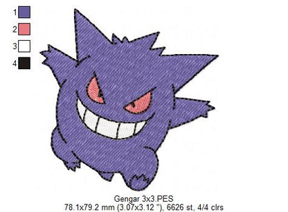 Pokemon Gengar - Fill Stitch - Machine Embroidery Design
