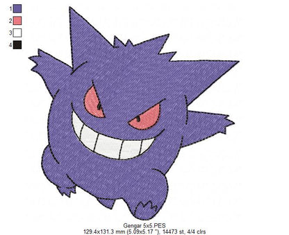 Pokemon Gengar - Fill Stitch - Machine Embroidery Design